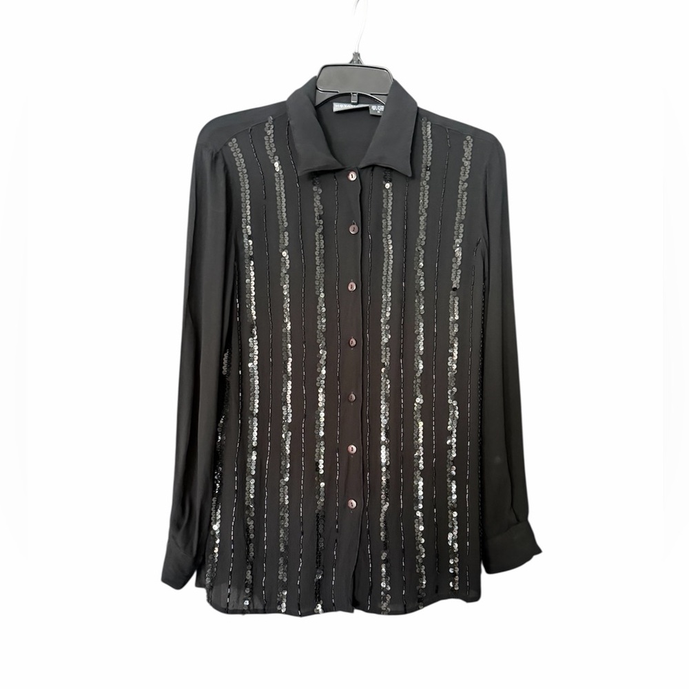 Notations Black Sequin Embellished Button Down Bl… - image 1